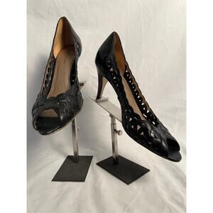 Marc Fisher Woven Leather Peep Toe Heels Women’s 9.5 Black